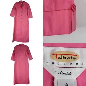 Talbots Dress Stretch Pink Short Sleeve Size 10 P Button Front New Flaw